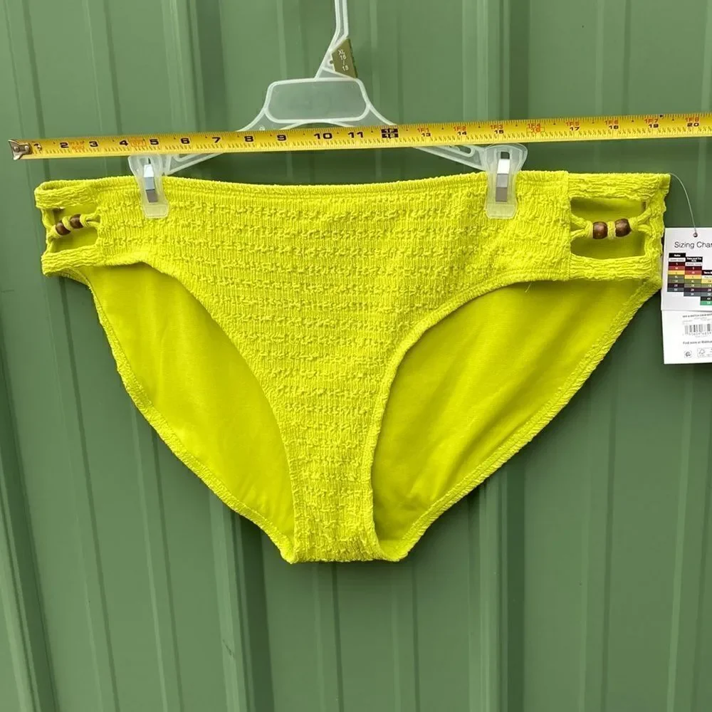 Women's Crinkle Bikini Bottoms with Bead Accents Swimsuit Bathing Suit Size XL